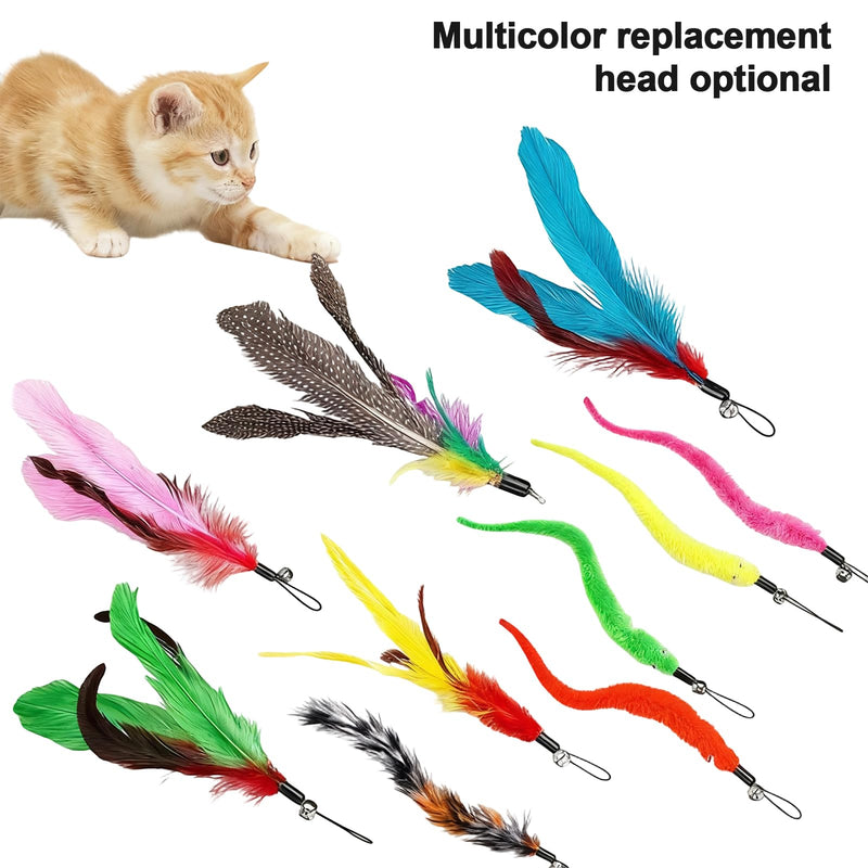12PCS Interactive Cat Toys, Retractable Cat Toy Wand and Feather Toys Refills, Cat Toys for Indoor Cats to to Chase and Exercise, Replacement Teaser with Bell, Durable and Safety Feathers for Kitten - PawsPlanet Australia