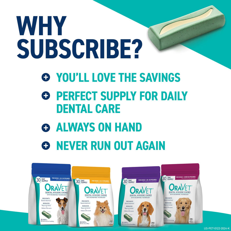 ORAVET Dental Chews for Dogs, Oral Care and Hygiene Chews (Medium Dogs, 25-50 lbs.) Purple Pouch, 30 Count 1.11 Ounce (Pack of 30)