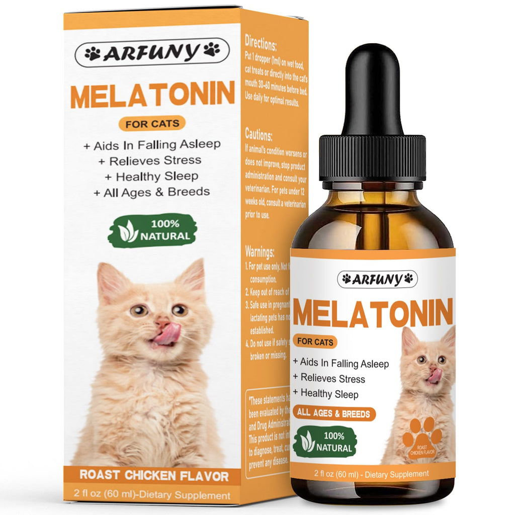 Cat Melatonin | 60ML Melatonin for Cats Supports Falling Asleep | Cat Melatonin Drop | Cat Sleep Aid | Cat Calming | Cat Anxiety Relief | Stress Relief for Cats | 2 fl oz, Roast Chicken Flavor - PawsPlanet Australia