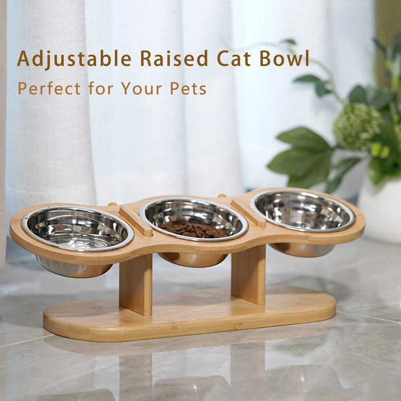 Elevated Cat Bowls Raised Cat Food Bowls, 15° Tilted Pet Bowls for Cats Puppy Small Dogs, Raised Dog Bowl Stand Feeder Adjustable Dog Cat Food Water Bowls Stand with 3 Stainless Steel Bowls - PawsPlanet Australia