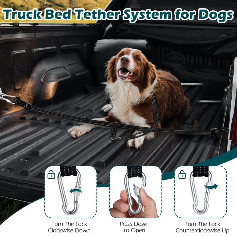 PetBonus Truck Bed Dog Leash, Dog Truck Tether Tie Down, Adjustable Safety Dog Leash for Truck, Comfortable Pick-Up Bed Restraint Lead, Ratchet Tightening Dog Car Harness Belt for One Dog For 1 Dog - PawsPlanet Australia