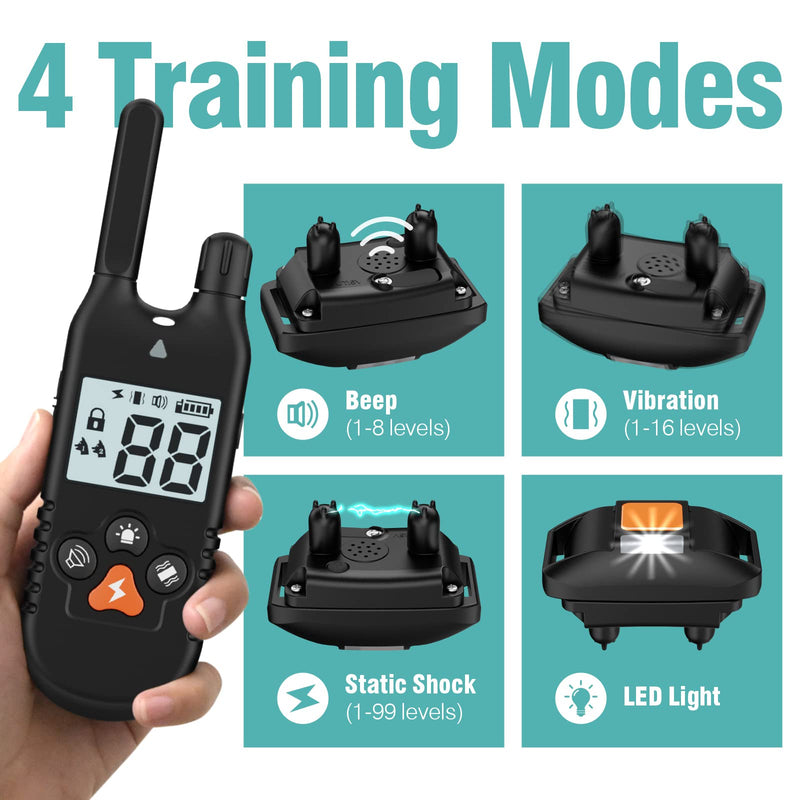 FunniPets Dog Shock Collar 2 Pack - 3000ft Dog Training Collar with Remote IP67 Waterproof E Collar for Dogs Training with Shock Vibrate Beep and Light Modes for Small Medium Large Breeds - PawsPlanet Australia
