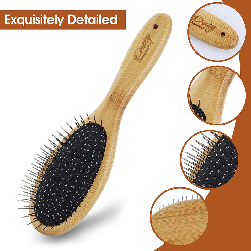 Molain Dog Grooming Brush - 20mm Stainless Steel Round Pins, Bamboo Handle, No Scratch Brush for All Hair Types (1Pc) High quality 1Pc Airbag Wooden Comb - PawsPlanet Australia