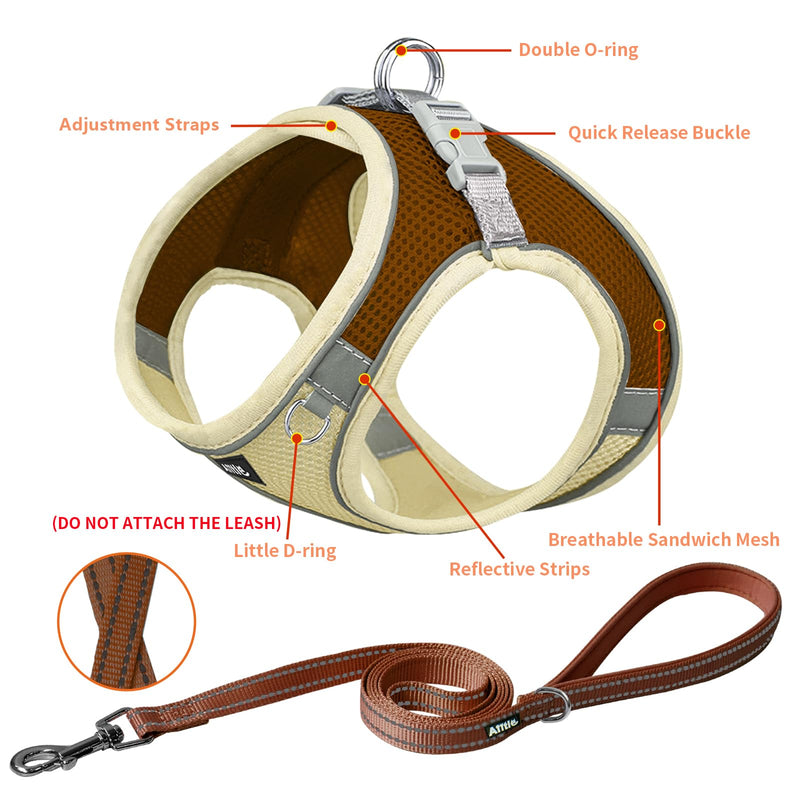 AIITLE No Pull Dog Harness and Leash Set, Step in Adjustable Dog Harness with Padded Vest for All Weather, Dog Leash with Soft Padded Handle, Easy to Put on Small and Medium Dogs Beige S S(Chest: 13.5 - 16") Beige-Brown - PawsPlanet Australia