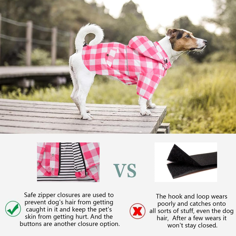 Dog rain Coat Waterproof Raincoat Puppy Jacket with Legs Buttons Zipper Hood Drawstring Fit for Yorkie Terrier Schnauzer Poodle Border Collie Labrador Golden Retriever 8lbs to 80lbs Pink XS X-Small Pink Plaid