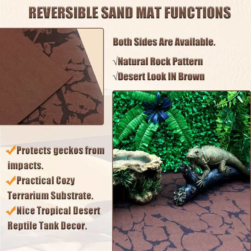 Tfwadmx Reptile Carpet Sand Mat for Bearded Dragon Terrarium Substrate Liner Brown Reversible Lizard Bedding Mats for Cage Leopard Gecko Tortoise Turtle Snake Chameleon with Tweezer 20"x 39"(2 Pcs) L:19.7"x39.3"(2Pcs)