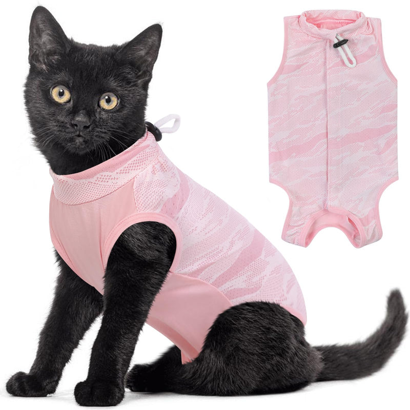 SUNFURA Breathable Cat Recovery Suit - Anti Licking Cat Surgery Suit Female Cat Onesie for Cats After Surgery Kitten Surgical Spay Suit Pet Body Suit Post Surgery E Collar Cone Alternative Pink M Medium
