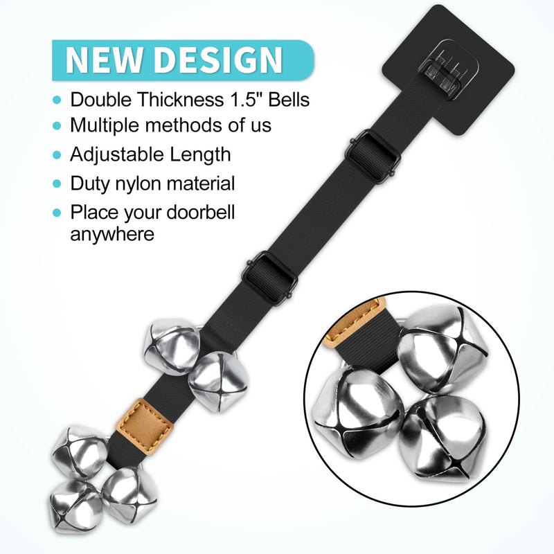 COOYOO Dog Doorbells, Adjustable Potty Training Dog Bells, Upgraded for Training Your Puppy The Easy Way, Premium Quality Housetraining Hanging Bell-5 Extra Large Loud 1.5 DoorBells 01-Black - PawsPlanet Australia