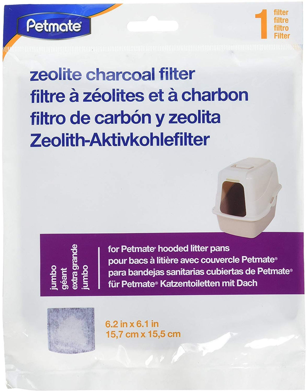 Petmate Zeolite Charcoal Replacement Litter Box Filter, Jumbo, 6.3 x 6.1 Inches