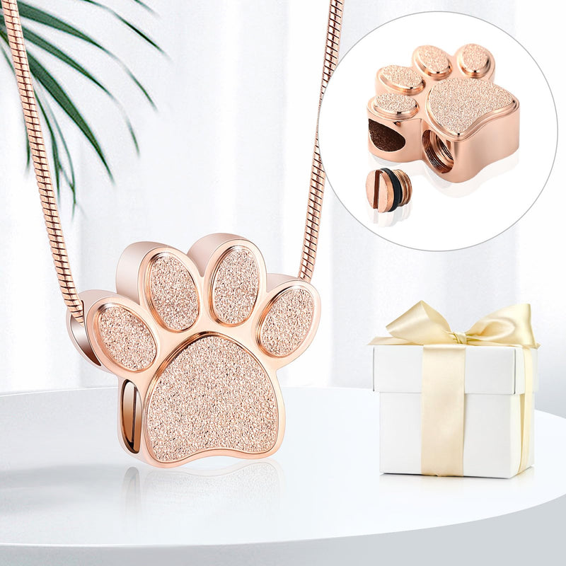 Pet Urns For Dogs/Cats - Pet Urn - Pet Ashes Necklace - Paw Print Urn Necklace with Mini Keepsake Urn Memorial Ash Jewelry Rose Gold-1 - PawsPlanet Australia
