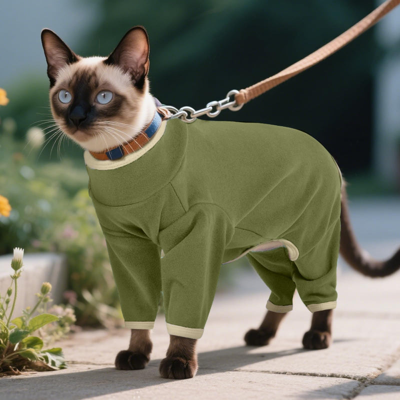 DENTRUN Cat Clothes for Hair Control with Hair Sticky Fabric - Soft Recovery Suit & Breathable Lint-Resistant Cat Sweater for Cats Only, Kitten Onesie Pajamas, XL, Army Green X-Large - PawsPlanet Australia