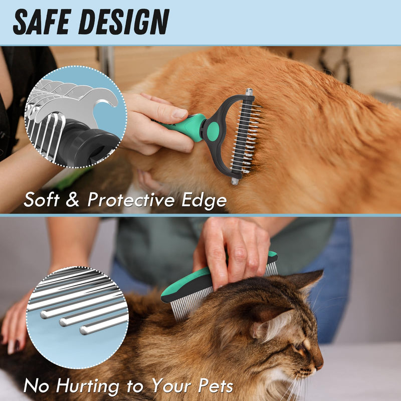 Pet Grooming Brush and Metal Comb Combo, Cat Brush Dog Brush for Shedding, Undercoat Rake for Dogs Grooming, Dematting Deshedding Brush Dogs Shedding Tool for Long matted Haired Pets, Green - PawsPlanet Australia