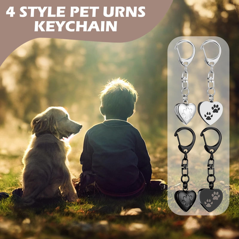 Tondiamo 4 Pcs Pet Keychain Urn for Ashes Dog Cat Stainless Steel Pet Cremation Jewelry Heart Shaped Dog Ashes Keychain Paw Print Memorial Urn for Women Men Memorial Keepsake Pendant - PawsPlanet Australia