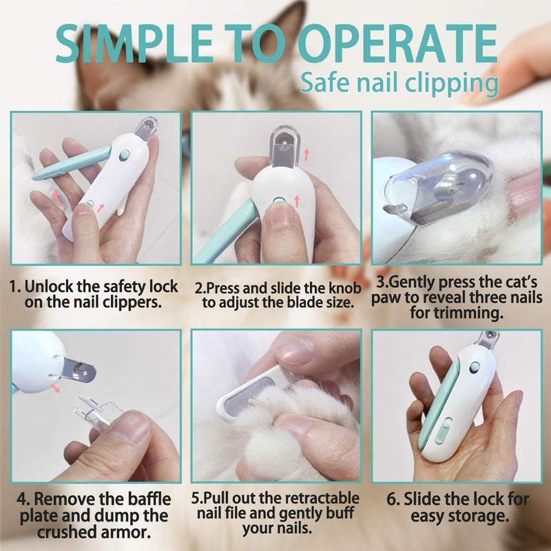 Cat Nail Clipper, Cat Nail Trimmer with Adjustable 3-Size Trimming Hole & Hidden Nail File, Anti-Splash Claw Cutter with Debris Catcher for Kittens, Cats & Small Pets Home Grooming Blue - PawsPlanet Australia