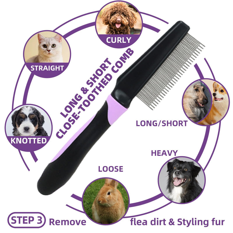 Dog Brush for Shedding, 7 PCS Dog Grooming Brush Kit Including Undercoat Rake, Slicker Brush, Dematting Comb, Nail Clipper, Bath Brush for Long & Short Haired Dogs, Cats - Purple A-Purple
