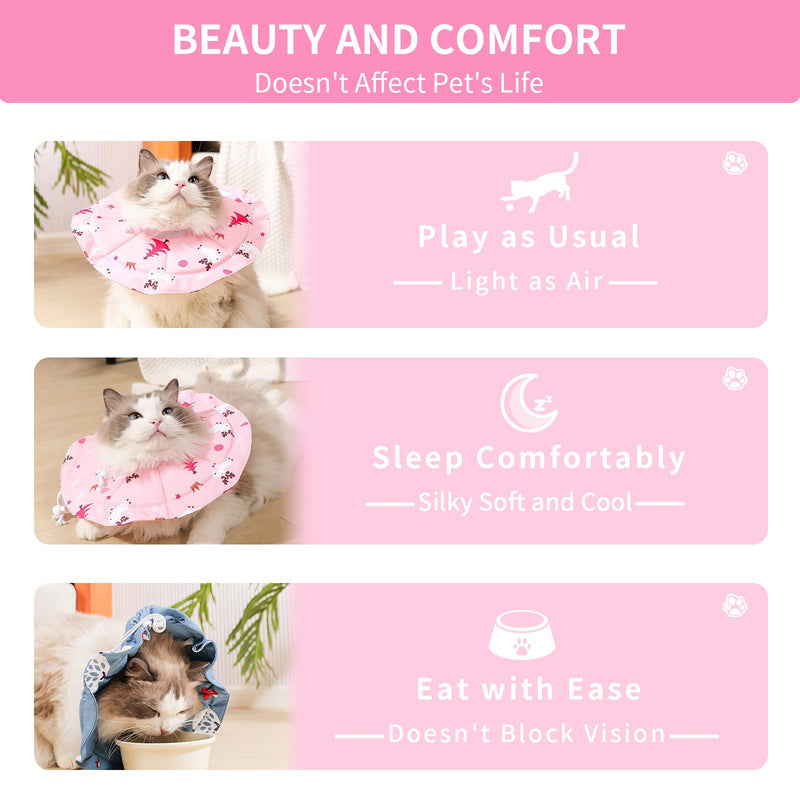 Soft Cat Cone Collar for Cats, Adjustable Recovery Collar with Cute Pink Pattern, Waterproof & Dirt-Proof, 2-Way Wear, Prevents Licking & Scratching,Cat Cone Collar Soft, Dog Cones for Small Dogs,(L) L