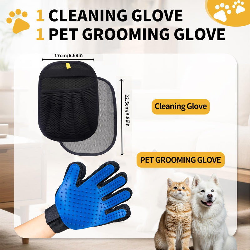 Pet Hair Removal Glove, Cats Dogs Grooming Gloves Pet Hair Removal Tool, 2025 Upgrade Reusable Pet Hair Remover Glove（1 Pet Grooming Glove & 1 Cleaning Glove） - PawsPlanet Australia