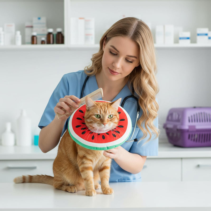ElevateTech Cat Cone Collar Soft Kitten Cones After Surgery Cute Donut Small Kitten Cone Collar Adjustable Cat Recovery Cones to Stop Licking Neck Elizabethan Collars for Cats Kittens, Watermelon, S