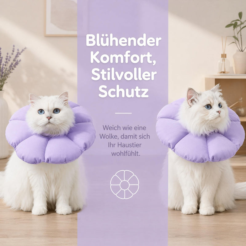 Soft Cat Neck Brace, Flower Shaped, Adjustable, Leak Protection for Cats and Small Dogs, Post-Surgery Recovery Collar, Waterproof, Size M (29cm x 17-27cm), Cat Collar, Protective Collar, Neck Collar, Surgical Protection (Purple)