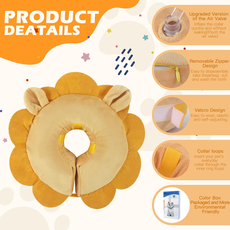 IEUUMLER Inflatable Recovery Dog Collar, Protective Donut Cone, Adjustable Soft Collar for Dog and Cat After Surgery Prevent from Biting & Scratching EU002 - Brown Lion XL XL (Neck:18"-23" - PawsPlanet Australia