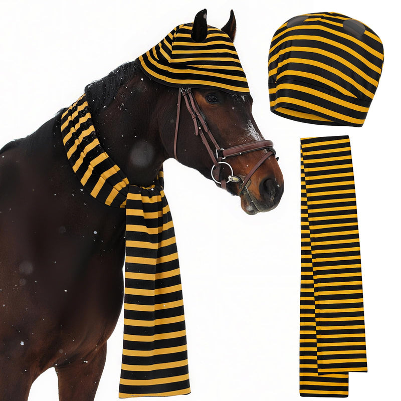 Paterr 2 Pcs Halloween Horse Scarf Hat Outfits Accessory Striped Scarf Hat for Horse Parade and Parties Costume Accessories Tan, Black