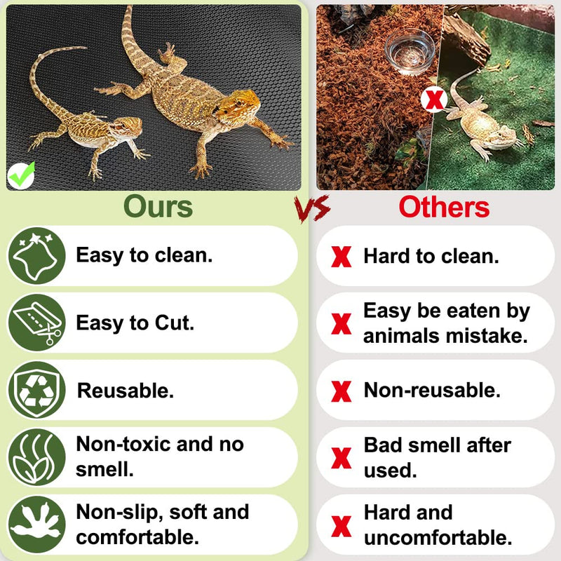 Reptile Carpet, Reptile Mat, Bearded Dragon, Leopard Gecko Substrate,Bearded Dragon Tank Flooring, Snake,Tortoise Bedding, Bearded Dragon Tank Accessories (18"X 79", 1 PCS Thicker Mat) Black 18"×79" - PawsPlanet Australia