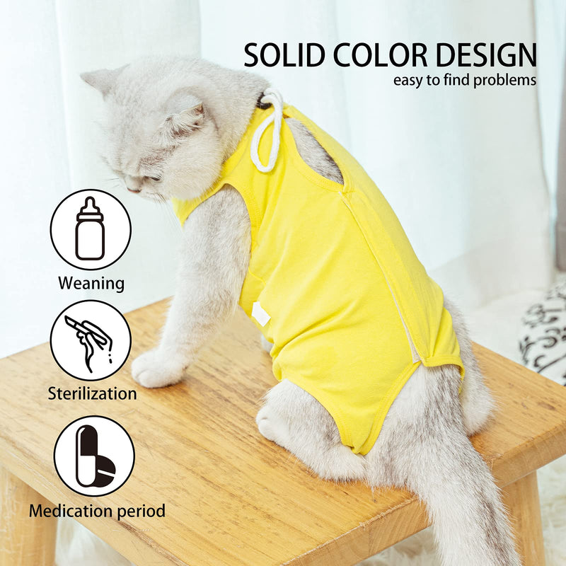 Kitten Onesies,Cat Recovery Suit for Abdominal Wounds or Skin Diseases,After Surgery Wear Anti Licking Wounds,Breathable E-Collar Alternative for Cat Yellow L