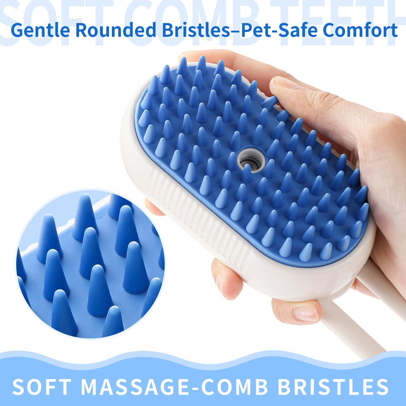 Cat Steam Brush for Shedding,4 in 1 Pet Steam Brush for Cats & Dogs,Deshedding,Massage,Cleaning & Anti-Static All In One,Suitable for Long & Short Haired Pets,Includes Waterless Shampoo,Blue Blue - PawsPlanet Australia