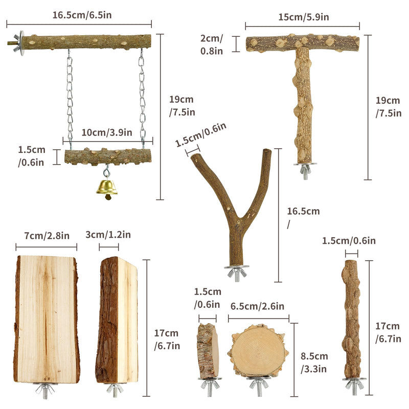 Bird Perches, 6pcs Natural Wood Birds Stand Branch, Bird Perch Chewing Stick Cage Accessories Parrot Climbing Standing Branches Paw Grinding Fork Sets for Parakeet Lovebirds Cockatiels Pattern-3 - PawsPlanet Australia