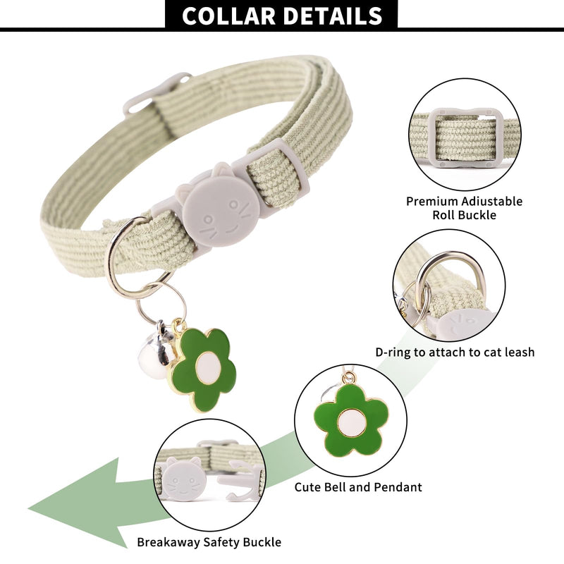 2 Pack Cat Collar with Bells, Corduroy Adjustable Kitten Collars with Breakaway Safety Buckle for Boy Girl Cats-Green Blue Green+Blue - PawsPlanet Australia