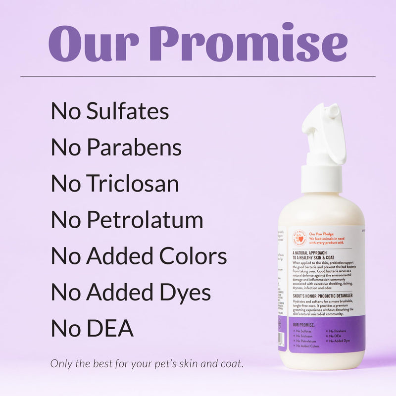 Skout's Honor Probiotic Pet Detangler Spray - Hydrating & Conditioning with Avocado Oil, 97% Natural, Paraben & Sulfate-Free, softens for a More brushable Coat, Daily Use, 8oz, Lavender, 2-Pack - PawsPlanet Australia