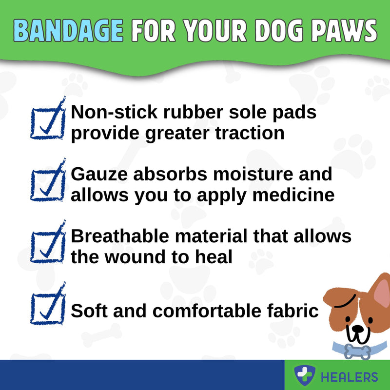Healers PetCare Medical Dog Boots with Gauze Inserts – Protective Dog Booties for Injured Paws, Wound Care & Recovery - Breathable, Non-Slip, Adjustable Strap Closure (2-Booties) (Medium) - PawsPlanet Australia