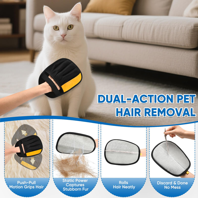 Upgraded Pet Hair Removal Glove, Five-Finger Electrostatic Reusable & Quick-Clean Grooming Remover Gloves for Dogs & Cats, Gently Remove Fur from Furniture, Laundry, Carpet & Car Seats - PawsPlanet Australia
