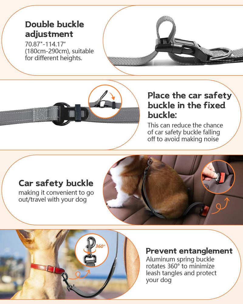 Hands Free Dog Leash, Multifunctional Crossbody Heavy Duty Dog Leash, 9.5 ft Long Dog Leash with Safety Buckle for Medium and Large Dogs Walking, Jogging, Running,Training (5.9-9.5ft). 9.5 Ft-DuckGrey - PawsPlanet Australia
