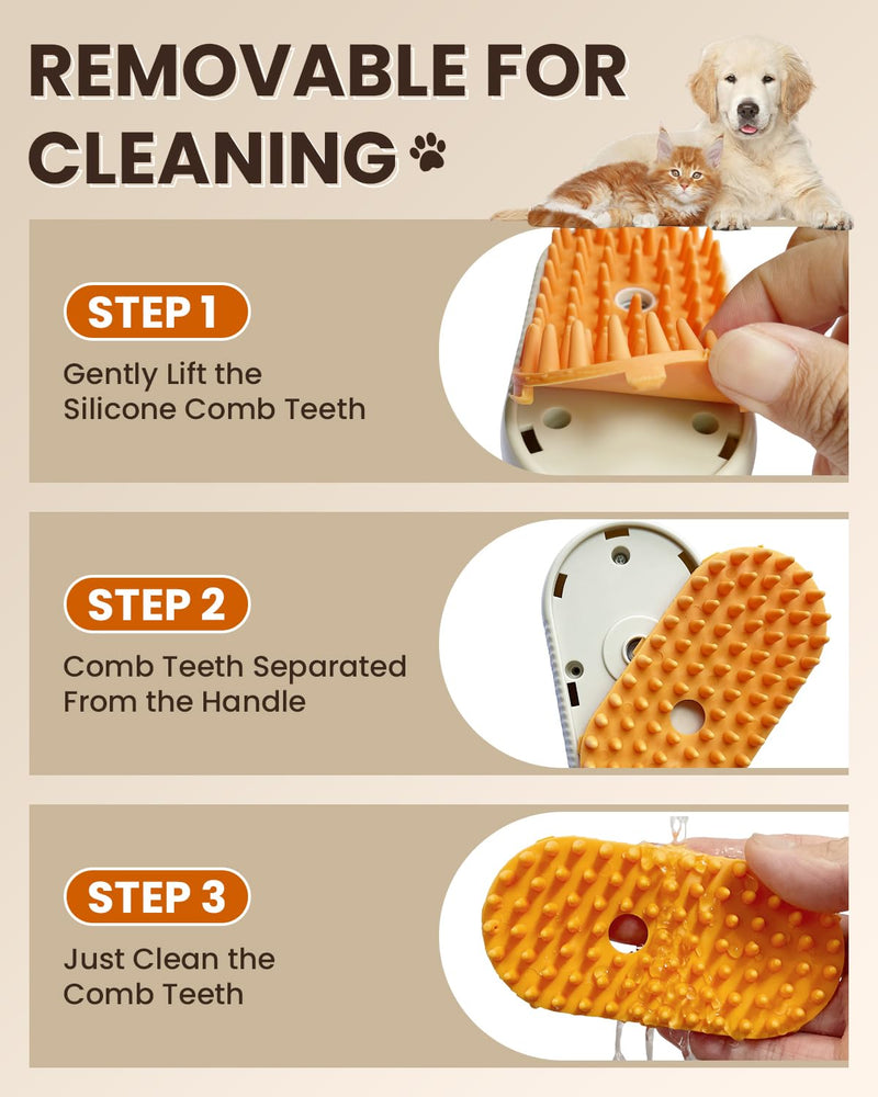 Cat Steam Brush for Shedding, Pet Steam Brush for Cats and Dog, 4 in 1 Rechargeable Cat Hair Brush, Spray Anti-Static, Massage, Cleaning, Shedding & Combing All In One, for Long & Short Haired Pets! Cream - PawsPlanet Australia