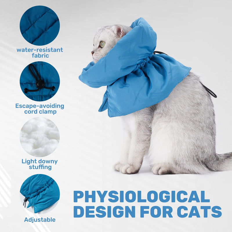 Cat Recovery Collar, Soft Adjustable Cat Cone Alternative, Lightweight Waterproof Fasteners Collars for Cats Kittens Puppies, After Surgery Stop Licking, Post-Surgery or Skin Protection Lake Blue Small