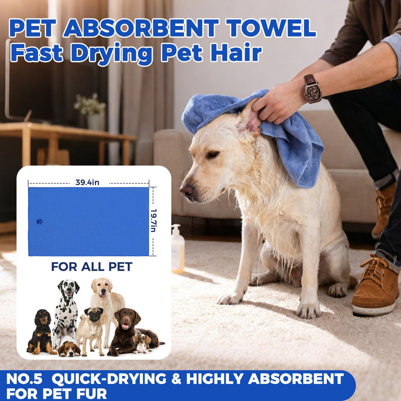 PAWCHIE Bath Grooming Kit for Pets, 9 PCS Hair Brush Set with Towel,Washing Gloves,Bath Brush and Adjustable Handle Shampoo Brush & Scrubber for Short Long Haired Dogs and Cats,Dog Bath Supplies,Blue - PawsPlanet Australia