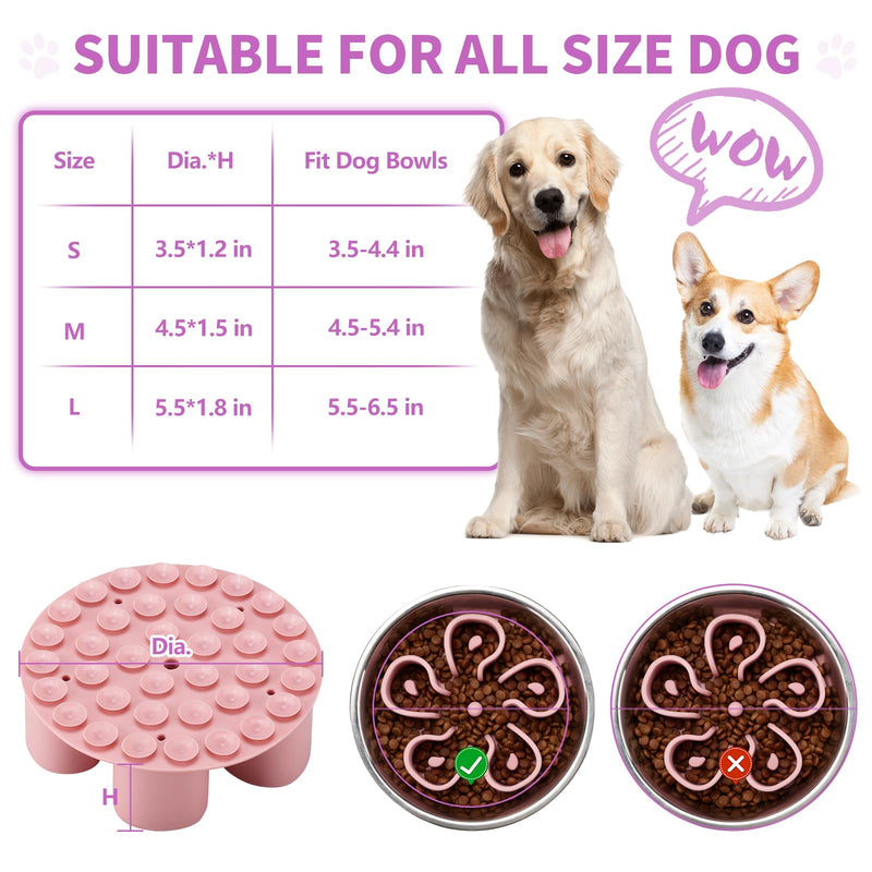 Slow Feeder Dog Bowls Insert, Bestalk Soft Silicone Slow Eating Dog Bowl Insert with Suction Cups for Small, Medium and Large Dogs(Pink, M) Pink - PawsPlanet Australia