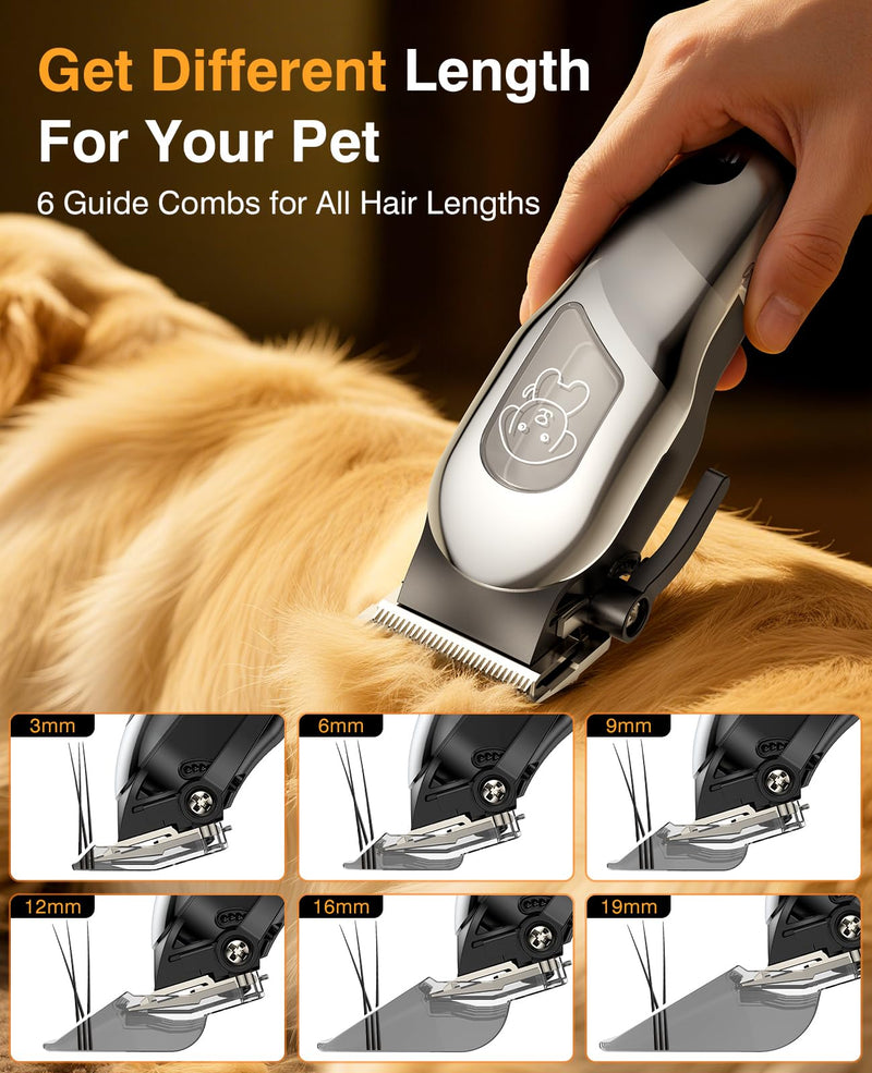 Dog Clippers for Grooming, Dog Grooming Kit for Heavy Thick Hair, Low Noise Cordless Pet Hair Trimmer with Stainless Steel Blade, Professional Rechargeable Hair Trimmer for Dogs and Cats New Sliver