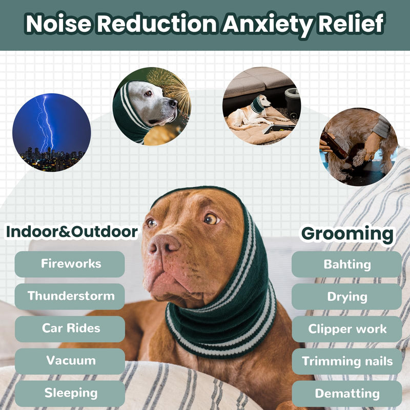 Nanaki Dog Ear Covers for Noise Bath No Shake Ear Wraps for Dogs Hematoma Dog Fireworks Anxiety Relief Calming Hoodie Dog Grooming Ear Cover Quiet Dog Head Wrap Force Drying Thunderstorm Ears for Dogs Large DarkGreen - PawsPlanet Australia