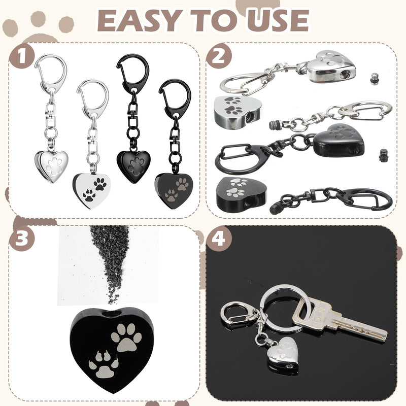 Tondiamo 4 Pcs Pet Keychain Urn for Ashes Dog Cat Stainless Steel Pet Cremation Jewelry Heart Shaped Dog Ashes Keychain Paw Print Memorial Urn for Women Men Memorial Keepsake Pendant - PawsPlanet Australia