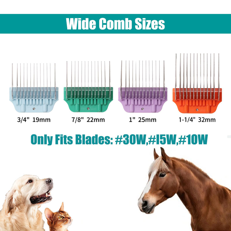 Dog Animal Stainless Steel Wide Clipper Attachment Guard Comb Set for A5 Series | Snap-On/Off Design Combs,Only Fir for 10W/15W/30W Wide Blade (Large 4-Piece) Large 4-Piece