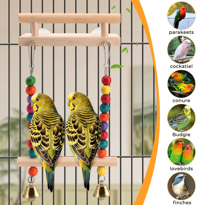 Natural Wood Bird Perch Swing - Cage Platform for Budgies, Cockatiels, Parakeets & Small Birds - Adjustable Play Rest Gym - PawsPlanet Australia