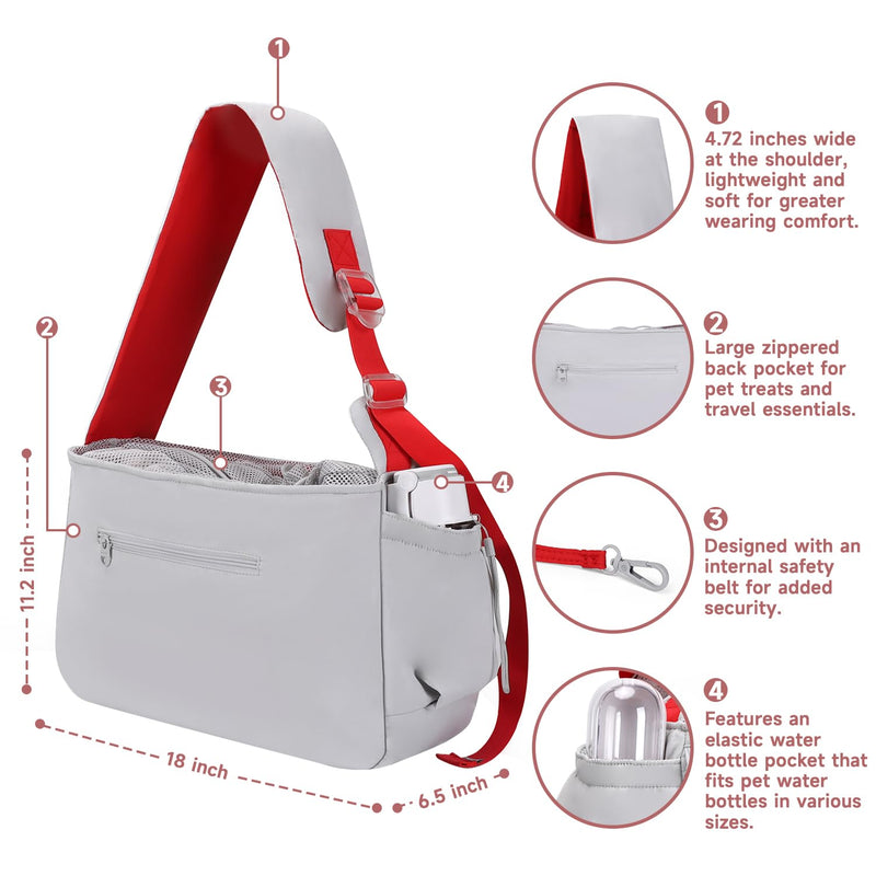 Pet Sling Carrier, Fits 10 to 22lbs Large Dog/Cat Sling Carrier, Adjustable Soft Padded Shoulder Strap Dog Sling Carrier with Storage Pocket for Hands-Free Outdoor Travel & Hiking Grey - PawsPlanet Australia