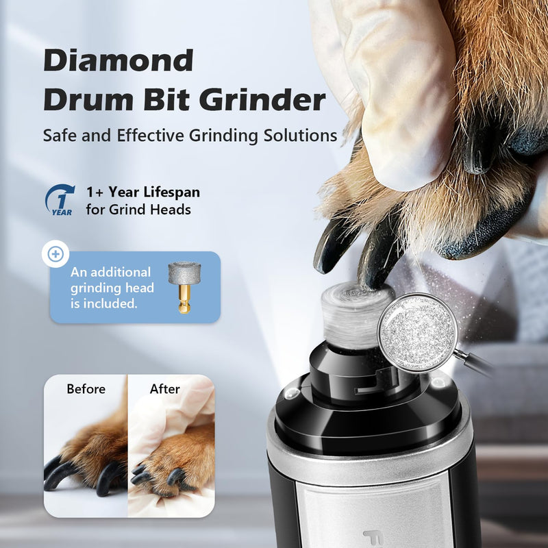 Dog Nail Grinder, Nail Clippers with LED Light, USB Rechargeable Electric Dog Nail Trimmer 5-Speed Paws Grooming & Smoothing for Large Medium Small Dogs Cats Pet - PawsPlanet Australia