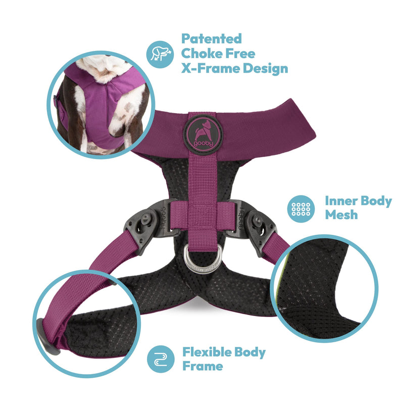Gooby Comfort X Harness - Dual Snap, Purple, Medium - No Pull Small Dog Harness with Rotational Buckles and Patented Choke-Free X Frame Regular Medium Chest (16.5~19.5") - PawsPlanet Australia