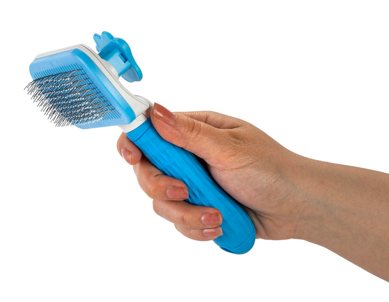 Self Cleaning Slicker Brush - PINK/GREY/BLUE - 1Pc- Pet Grooming Shedding Brush for Dogs and Cats - Remove Loose Undercoat & Tangles - Massaging Tool for Long or Short Hair Blue - PawsPlanet Australia