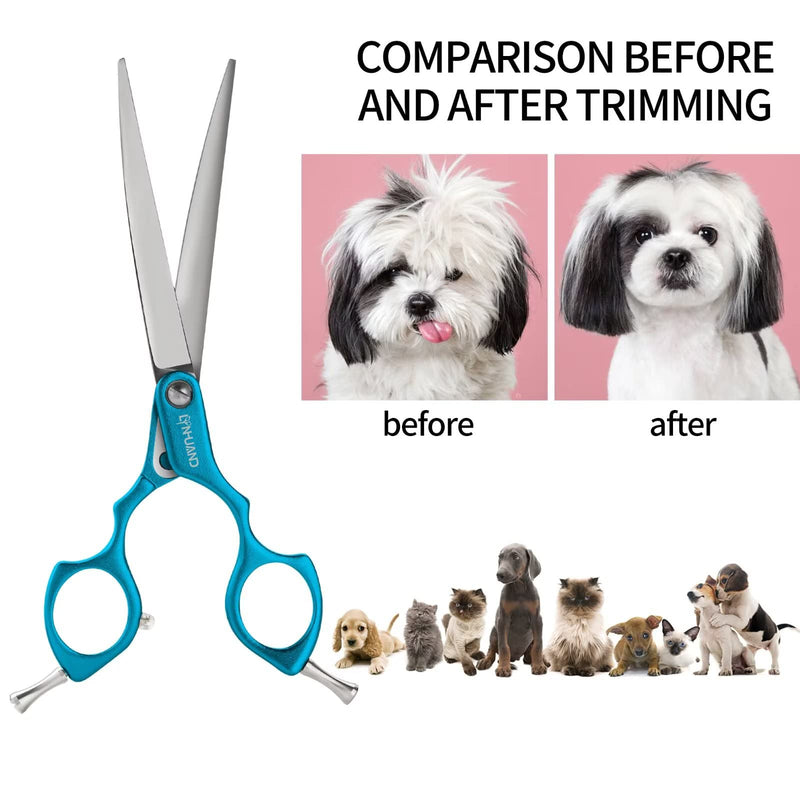 6.5" Curved Grooming Scissors for Dogs 440C Stainless Steel Professional Dog Grooming Scissors with Ultra-Light Aeronautical Aluminum Handle (Blue-Curved) Blue - PawsPlanet Australia