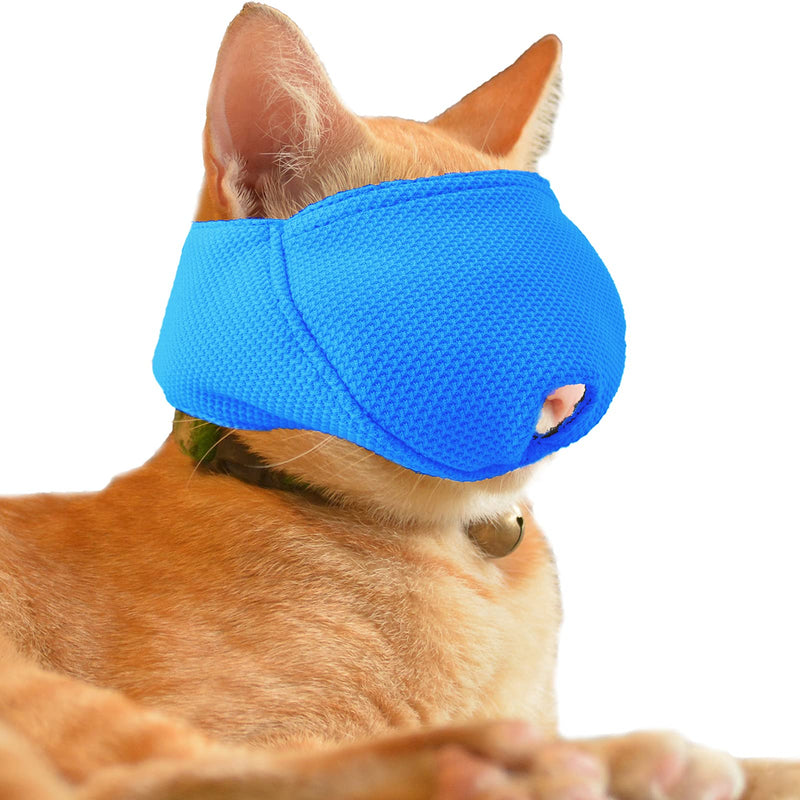 Cat Muzzle with Soft Flexible Fabric, Cat Mask Mouth Guard Muzzle for Prevent Biting Chewing Grooming, Anti Scratch (S,Blue) S Blue