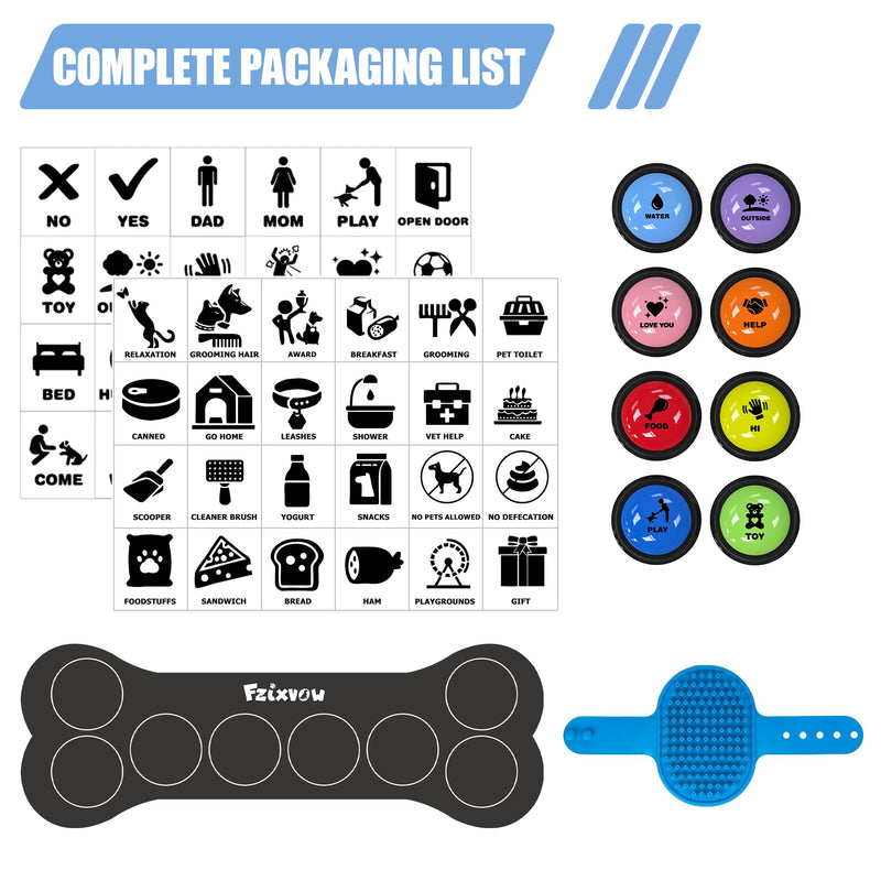 Dog Buttons Talk,Updated 8 Pack Dog Communication Buttons,Recordable Talking Training Buttons for Dogs,30 Seconds Voice Dog Speaking Buttons with Dog Bath Brush Set A-8 Pack - PawsPlanet Australia